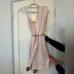 French Connection blush pink belted asymmetrical cocktail dress
